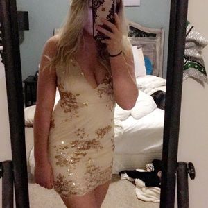 Nude and gold sequined bodycon dress